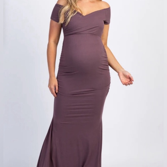 Plum Shoulder Wrap Maternity dress SHORT PETITE - Picture 1 of 3